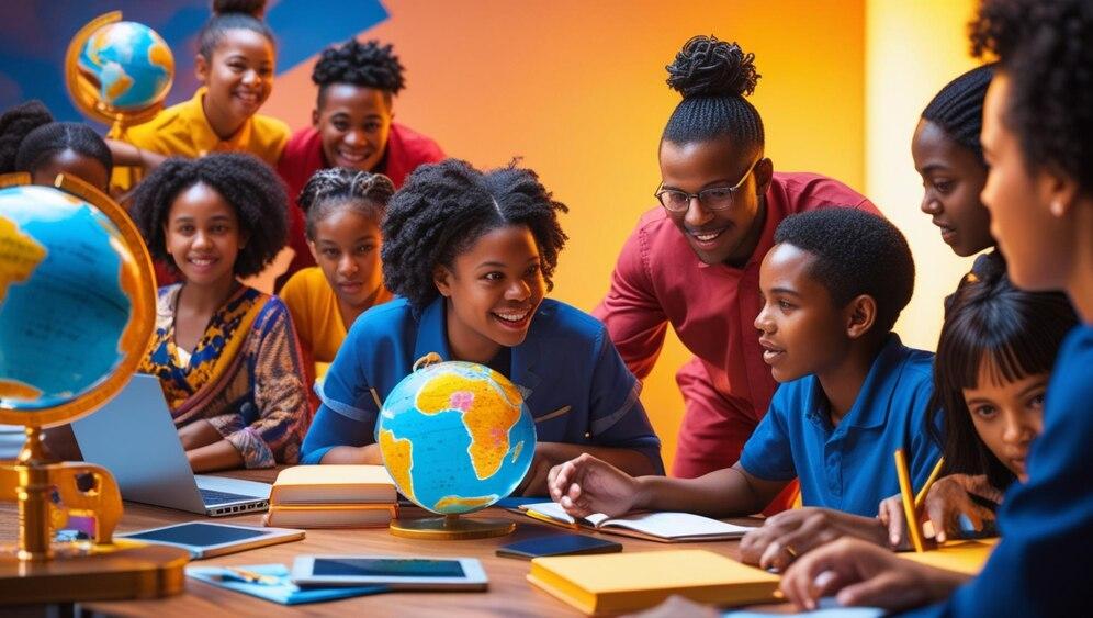 Apprenants réunis autour d'un globe pour une activité éducative